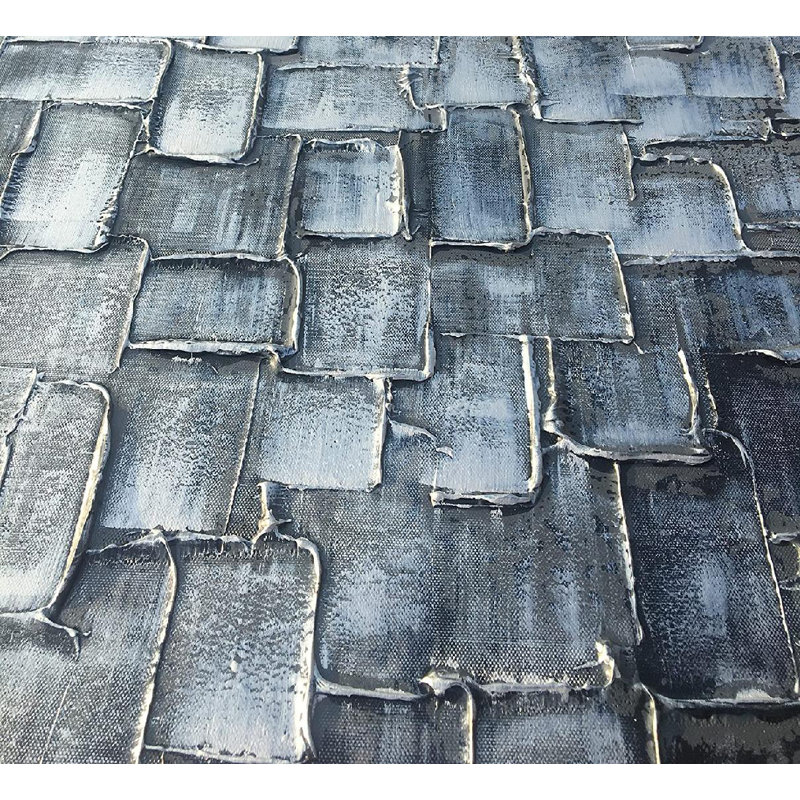 Orren Ellis Large Abstract Silver Square Wall Art With HandPainted